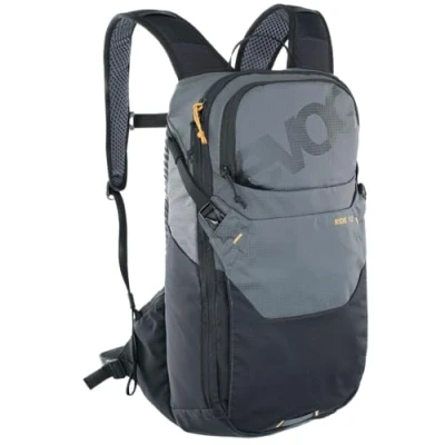 Abbildung von EVOC RIDE 12 Protektor Fahrradrucksack, Trekkingrucksack für Trails &amp; Alltag (cleveres Taschenmanagement, AIR PAD Rückenpolsterung, Helmhalterung, Backpack), Carbon Grau / Schwarz