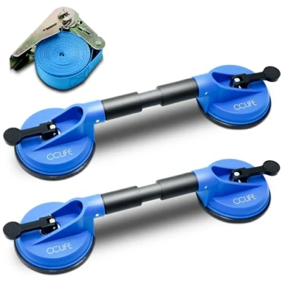 Abbildung von CCLIFE 2tlg Gummisauger Saugheber Glassauger Saugnapfhalter 120KG Tragkraft mit Sicherungsgurt Windschutzscheiben Reparaturset KFZ