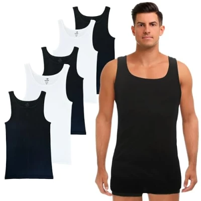 Abbildung von SGS 5er Pack: Stilvolle Unterhemd Herren &amp; Tank Top in Weiß und Schwarz oder Bunt Feinripp Muskelshirts Männer Unterziehshirt Mann S 6XL