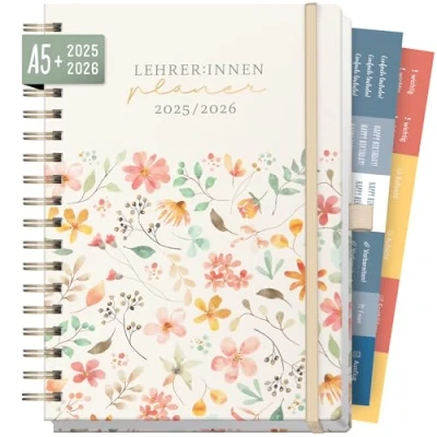 Abbildung von Häfft® Lehrer Planer 2025/2026 A5+ Deluxe &quot;Wild Blossoms&quot; Hardcover Lehrerkalender, Schuljahresplaner mit Spiralbindung, Schulplaner nachhaltig &amp; klimafreundlich