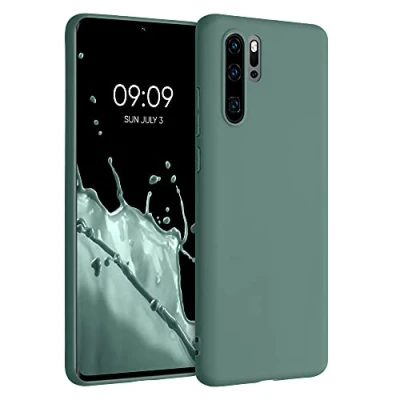 Abbildung von kwmobile Hülle kompatibel mit Huawei P30 Pro weiches TPU Silikon Case Cover geeignet für kabelloses Laden Tannengrün