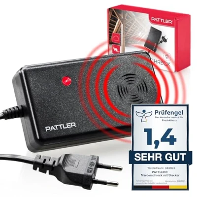 Abbildung von PATTLER ® Marderschreck mit Stecker für 60m² Dachboden, Haus, Garten, Garage Anschluss an Steckdose Marderabwehr Dachboden Ultraschall
