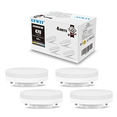 Abbildung von LVWIT GX53 LED Lampe 5W Warmweiß, Leuchtmittel Nicht Dimmbar, Kein Flimmern, Ersatz 40W Glühbirne, 470Lumen, 3000K, 110 Grad, CRI&gt; 80, Einbaustrahler für Schrankleuchten, 4er Pack