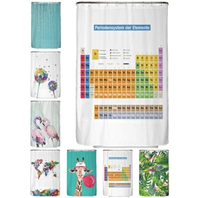 Abbildung von arteneur® Periodensystem Deutsch Anti Schimmel Duschvorhang 120x180 Recycelt mit Öko Tex Standard 100 Beschwerter Saum, Blickdicht, Wasserdicht, Waschbar, 8 Ringe &amp; E Book