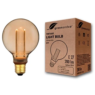 Abbildung von greenandco® Vintage Design LED Lampe zur Stimmungsbeleuchtung E27 G95 Edison Glühbirne 4W 200lm 1800K gold extra warmweiß 320 230V flimmerfrei, nicht dimmbar