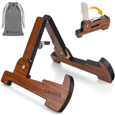 Abbildung von CAHAYA Faltbar Tragbarer Gitarrenständer Holz: A Frame Gitarre Bodenständer Universal Gitarren Ständer für Akustikgitarre, E und Bassgitarre, CY00364 1
