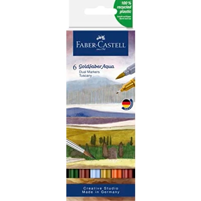 Abbildung von FABER CASTELL 164521 Goldfaber Aqua Dual Marker, Toskana, mit Pinselspitze und Fineliner Spitze, 6er Etui