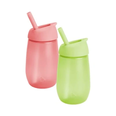 Abbildung von Munchkin Trinkbecher für Babys und Kleinkinder, Trinklernbecher mit Strohhalm, BPA frei, auslaufsicher, spülmaschinenfest, Silikon 296 ml, 2er Set in Grün/Rosa