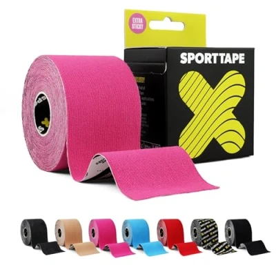 Abbildung von SPORTTAPE Extra Klebriges Kinesiologie Tape, 5 cm x m Rosa Hypoallergenes, Wasserfestes Sports Tape Physio Medizinisches Sport bei Muskelverletzungen, Unterstützung Ungeschnitten