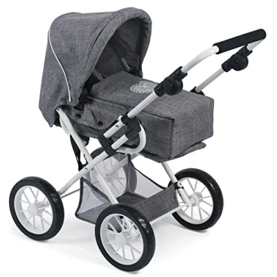 Abbildung von Bayer Chic 2000 Puppenwagen Leni, 2in1 Kombipuppenwagen mit herausnehmbarer Tragetasche, Jeans grau, 46 cm
