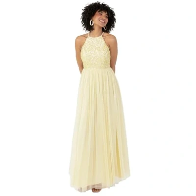 Abbildung von Maya Deluxe Damen Womens Ladies Bridesmaid Maxi Dress Halter Neck Sequin Embellished Prom Graduation Wedding Brautjungfernkleid, Zitronengelb, 40
