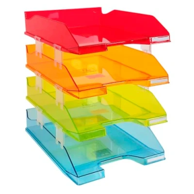 Abbildung von Exacompta 113299SETD 4er Pack Premium Briefablage Combo Midi DIN A4 inkusive Distanzstücke. Ideale Briefkörbe für Ihre Organisation. Robuste und stapelbare Ablagekörbe farbig sortiert transluzent