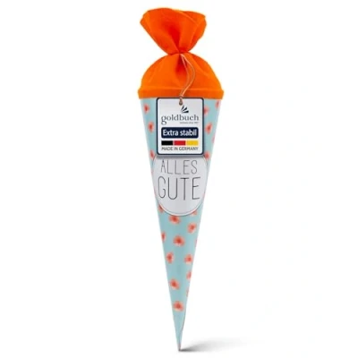 Abbildung von goldbuch 93 211 Schultüte in Blau mit Mohnblumen als Motiv, Zuckertüte für Jungen und Mädchen, Geschenktüte aus Lackkarton Filzverschluss, Alles Gute, Länge 35 cm, Durchmesser 11,5 cm