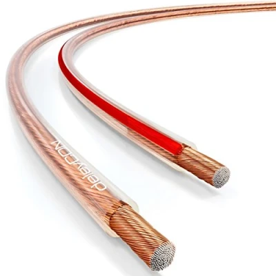 Abbildung von deleyCON 25m Lautsprecherkabel Boxenkabel 2x 1,5mm² Kupferüberzogenes Aluminium CCA Polaritätskennzeichnung 2x48x0,20mm Litze BauPVO/CPR Transparent