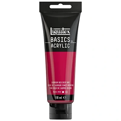 Abbildung von Liquitex 8870023 Basics Acrylfarbe, monopigmentierte Künstlerpigmente, lichtecht, mittlere Viskosität, Archivqualität, seidenglänzender Finish, 118ml Tube Kadmiumrot Dunkel Farbton