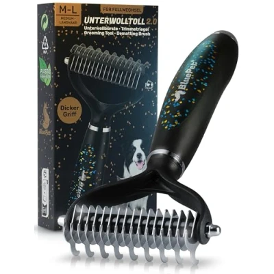 Abbildung von BluePet LIMITED UnterwollToll 2.0 Hundebürste &amp; Katzenbürste für langhaar Unterwollkamm entfernt Unterwolle Verfilzungen Massageffekt Deckhaarschutz Fellbürste