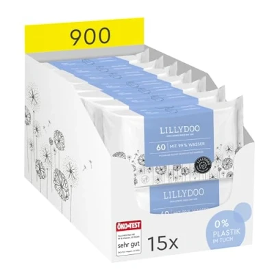 Abbildung von LILLYDOO Baby Feuchttücher mit 99% Wasser, 15 x 60 Stück (900 Feuchttücher), 100% plastikfreies Tuch, ohne Parfüme &amp; mild wie Watte und Wasser (FSC Mix)