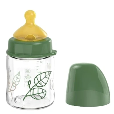 Abbildung von nip Cherry Weithalsflasche Glas mit Kirschsauger aus Naturkautschuklatex, Anti Colic Babyflasche, Größe S, von Geburt an, 120 ml, Grün