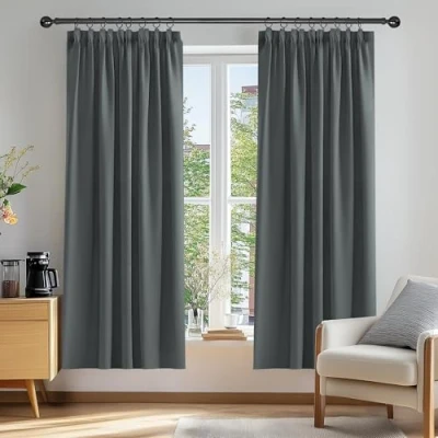 Abbildung von Deconovo Vorhang Blickdicht Kräuselband Dicke Gardinen Schlafzimmer Thermovorhang Verdunkelung, 183x117cm(HöhexBreite), Dunkelgrau, 2er Set
