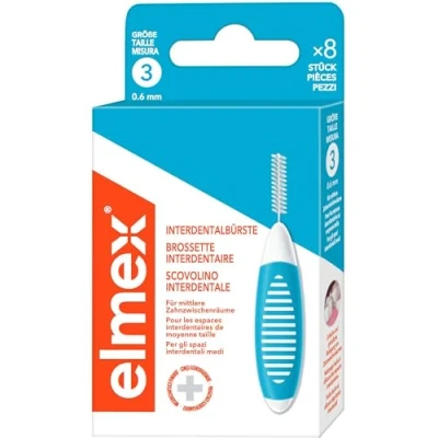 Abbildung von elmex Interdentalbürste blau (Größe 3, 0,6mm), 1 x 8 Stück Interdentalbürsten für die Reinigung mittlerer Zahnzwischenräume