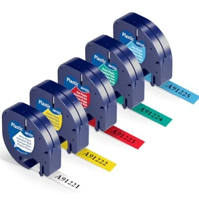 Abbildung von Wonfoucs kompatible für Dymo Letratag Etikettenband 12mm x 4m als Ersatz XR 91221 91225 Beschriftungsgerät LT 100H 110T XM 2000, Weiß/Rot/Gelb/Blau/Grün
