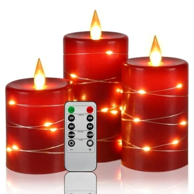 Abbildung von Da by LED Kerzen, Sternenhimmel Lichterkette, mit 11 Tasten Fernbedienung, 24 Stunden Timer Funktion, tanzende Flamme, echtes Wachs (rot)