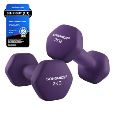 Abbildung von SONGMICS Kurzhanteln, 2er Set, 2 x kg, rutschfeste Hanteln mit matter Beschichtung aus Neopren, Heimtraining, Krafttraining, lila SYL64PL