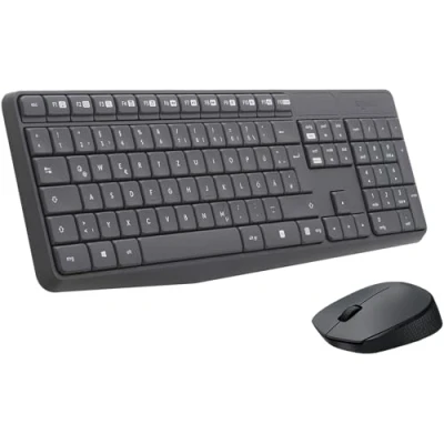 Abbildung von Logitech MK235 Kabelloses Set mit Tastatur und Maus für Windows, 2,4 GHz kabelloser Unifying USB Empfänger, 15 FN Tasten, Lange Batterielaufzeit, PC, Laptop, Deutsches QWERTZ Layout Grau