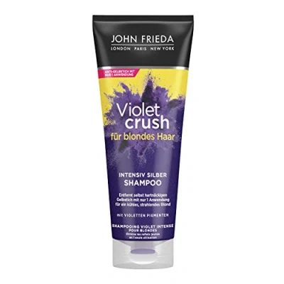 Abbildung von John Frieda Violet Crush Intensiv Silber Shampoo Anti Gelbstich Auch gegen Orangetöne Mit violetten Pigmenten, 250 ml