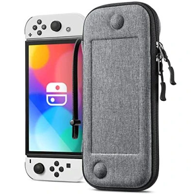 Abbildung von Fintie Slim Tasche Kompatibel mit Nintendo Switch/Switch OLED Modell [Ultradünn] Stoßfeste Hartschalen Tragetasche 10 Spielkartenhaltern für Switch Konsole Joy Con, Grau