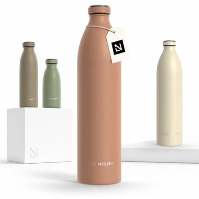 Abbildung von LARS NYSØM Edelstahl Trinkflasche 350ml, 500ml, 750ml, 1L, 1 5 liter Thermosflasche Kohlensäure geeignet Wasserflasche auslaufsicher für Sport, Outdoor, Schule (Blush Rose, XL 1500ml)