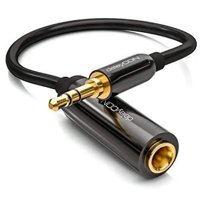 Abbildung von deleyCON 1x 0,2m Stereo Audio Klinken Adapter Kabel 3,5mm Stecker zu 6,3mm Buchse Vergoldete Klinke und Schwarz