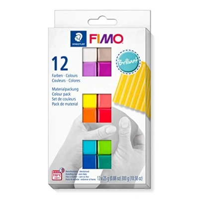 Abbildung von STAEDTLER ofenhärtende Modelliermasse FIMO soft brilliant colours, weich und geschmeidig, speziell für Einsteiger Hobbykünstler, 12 Halbblöcke á 25g in sortierten Farben, 8023 C12 2