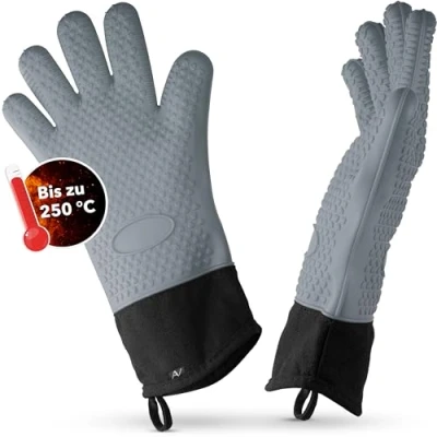 Abbildung von AVANA Silikon Ofenhandschuhe Hitzebeständige Grillhandschuhe Anti Rutsch Kochhandschuhe mit weichem Baumwoll Innenfutter Handschuhe bis zu 250C Grau