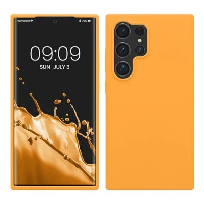 Abbildung von kwmobile Hülle kompatibel mit Samsung Galaxy S24 Ultra Silikon Handy Case Handyhülle für weiche Oberfläche kabelloses Laden Fruity Orange