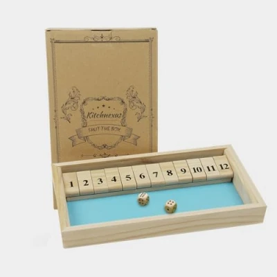 Abbildung von Kitchnexus Deluxe 2 Spieler Shut The Box Würfelspiel Holz Tisch Spiel Klassisch Board Spielzeug (Blau)