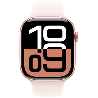 Abbildung von Apple Watch Series 10 46mm Gold (Rosa Gummi Armband M/L)