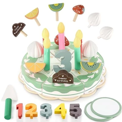 Abbildung von GAGAKU Geburtstagskuchen Kinderküche Zubehör 30PCS Holz Lebensmittel Spielzeug Geschenk für Kinder ab 3 Jahre