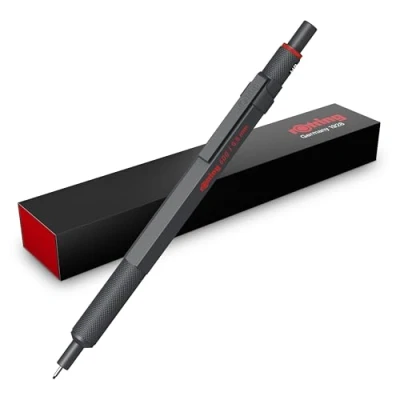 Abbildung von Rotring 600 Druckbleistift HB Mine, 0,5 mm Drehminenstift mit Vollmetallschaft Steingrau Rutschfeste, gerändelte Griffzone und Sechskantschaft