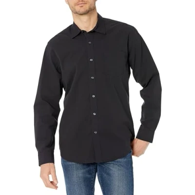 Abbildung von Amazon Essentials Herren Lässiges langärmeliges Popeline Hemd Normale Passform, Verwaschenes Schwarz, XXL