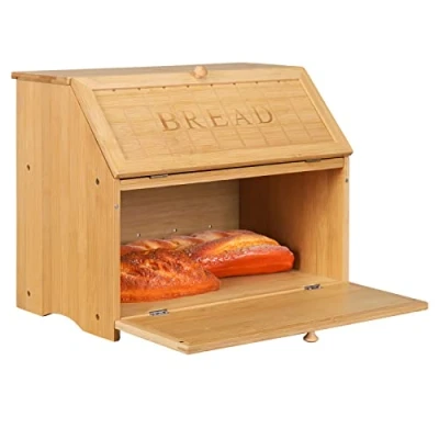 Abbildung von Leader Accessories Bambus Brotkasten 2 Etagen Brotbehälter lebensmittelecht Brotaufbewahrung pflegeleicht 39x25x32cm Retro