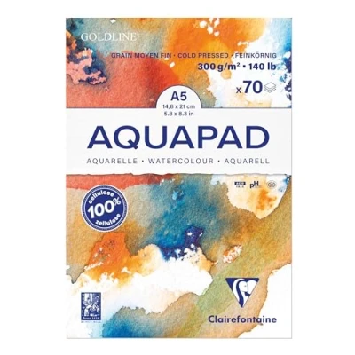 Abbildung von Clairefontaine 975720C Aquarell Malblock Goldline, 70 Blatt, 300g Zeichenpapier, mittelfein gekörnt, DIN A5, 14,8x21 cm, 1 Stück
