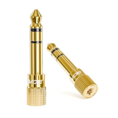 Abbildung von VCE HQ Audio Klinken Adapter 6,35mm Stecker auf 3,5mm Klinke Buchse Stereo Kopfhörer Vergoldet für Keyboard, Lautsprecher, Gitarre, Klavier, 2 Stück