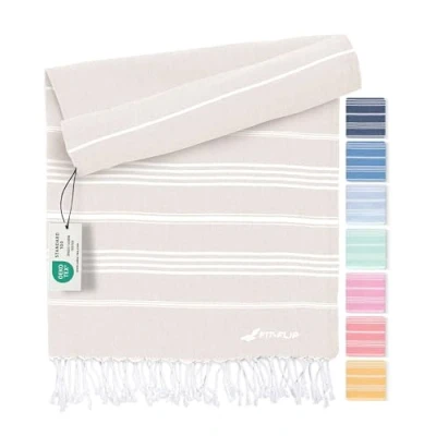 Abbildung von Fit Flip Hamamtuch aus 100% recycelter Baumwolle nachhaltig und natürlich Saunatuch, Strandtuch, Duschtuch, Badetuch, Yogatuch Sand 100x200cm Sultan