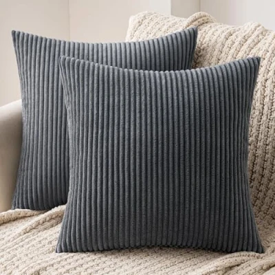 Abbildung von MIULEE 2er Set Kissenbezüge Kord Kissenhülle Dekorative Kissenbezug Sofakissen Couchkissen Dekokissen Zierkissenbezug Deko mit Verstecktem Reißverschluss 45x45 cm Grau