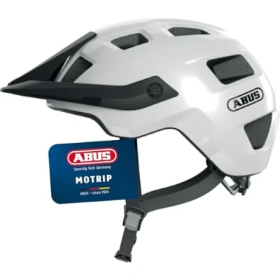 Abbildung von ABUS MTB Helm MoTrip robuster Fahrradhelm mit höhenverstellbarem Schirm für Mountainbiker individuelle Passform Unisex Weiß Glänzend, M