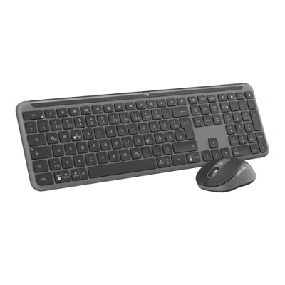 Abbildung von Logitech MK950 Signature Slim kabelloses Tastatur Maus Set, schlankes Design, leise tippen, Wechsel zwischen DREI Geräten, Bluetooth, mehrere Betriebssysteme, Windows, Mac, DEU QWERTZ Layout, Graphit