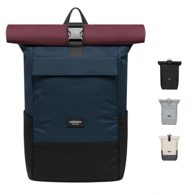Abbildung von LARKSON Rucksack Damen Herren Blau Rot No 4 Rolltop Backpack mit Laptopfach Uni, Arbeit &amp; Fahrrad Großer Reiserucksack Wasserabweisend