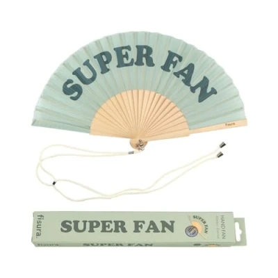 Abbildung von Fisura Origineller Handfächer mit der Botschaft &quot;Superfan&quot;. Moderner und lustiger Fächer. Grüner Faltfächer Maße: 42,5 x 23, Material: Holz Textil.