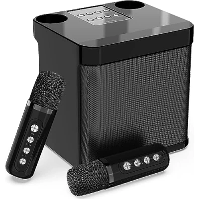 Abbildung von Karaoke Maschine,Bluetooth Anlage mit 2 Mikrofonen, Lautsprecher Tragbares PA Set Mikrofon USB/TF Karte/AUX,für Heimparty,Hochzeit,Kirche,Picknick,Outdoor (Schwarz)
